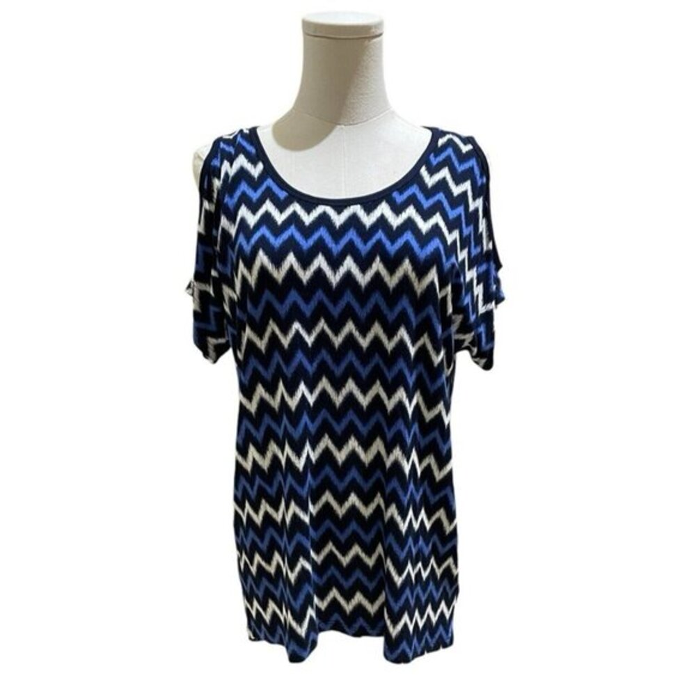 Michael Kors Blue Printed Top Blouse Cold Shoulder Lightweight SZ S NWT